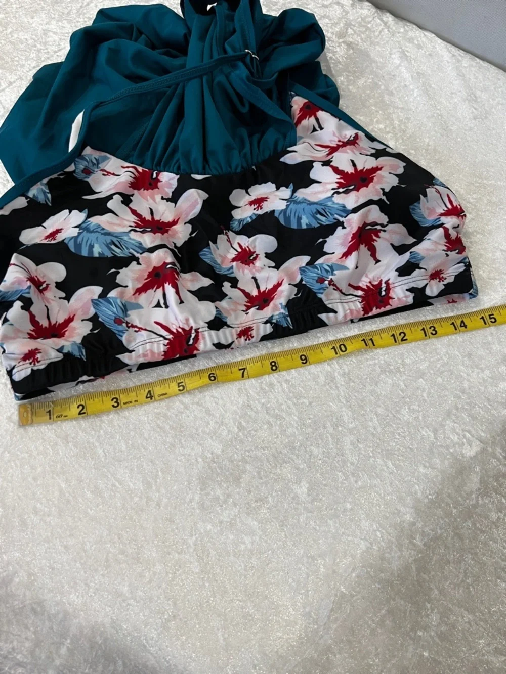 Swimsuit Tankini Top Teal Floral Built-In Bra Racer-Back Style Size XXL